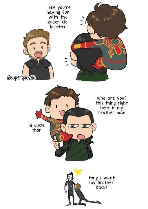 Peter meets loki part 2, ft. Tony and Thor