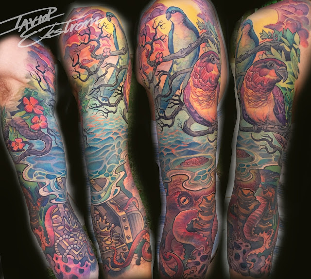 Ocean Sleeve Tattoo, Ocean tattoo, Nautical Tattoo, Paradise Tattoo, Bird Tattoo
