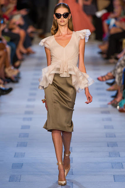 Zac Posen ruffled and frilled blouse with pencil skirt for S/S13 