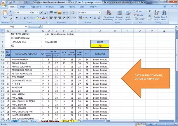 Contoh Aplikasi Sederhana Pemeriksaan Soal PG dan Essay dengan Microsoft Excel