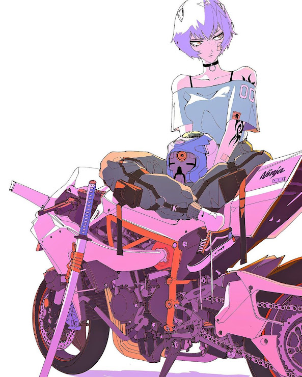 Neon Genesis Evangelion - Rei Ayanami on a Supercharged Kawasaki H2 Ninja - Illustration by Vinne Art