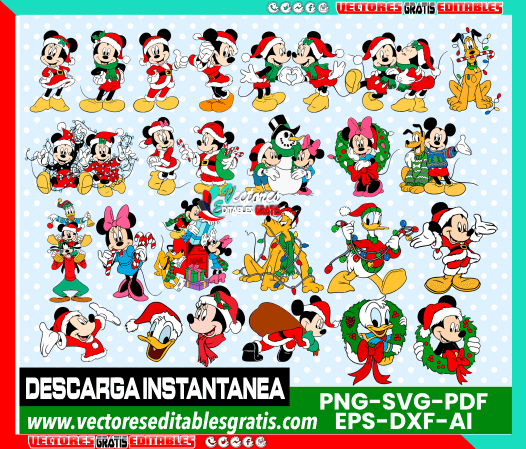 47 Ideas de Vectores de Navidad de Mickey full editables