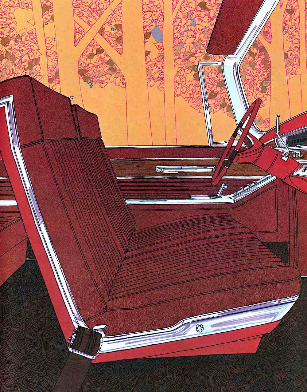 a 1960s illustration of stylish red car seats