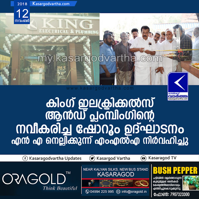 King Electricals and Plumbing Show room inaugurated, Kasargod, News, Business, Inauguration, N.A. Nellikunnu MLA.