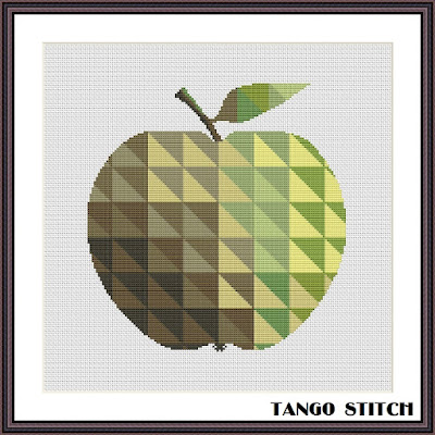 Geometric green apple cross stitch pattern - Tango Stitch