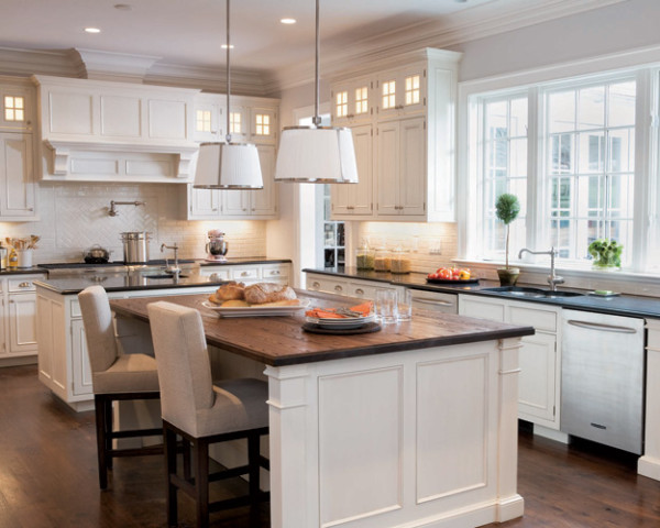 White Kitchen With Butcher Block Countertops