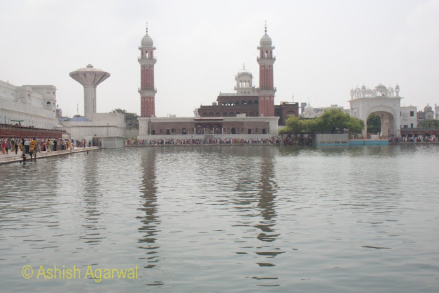 The twin towers of the Ramgarhia Bunga inside the Golden Temple  complex across the sarovar in Amritsar