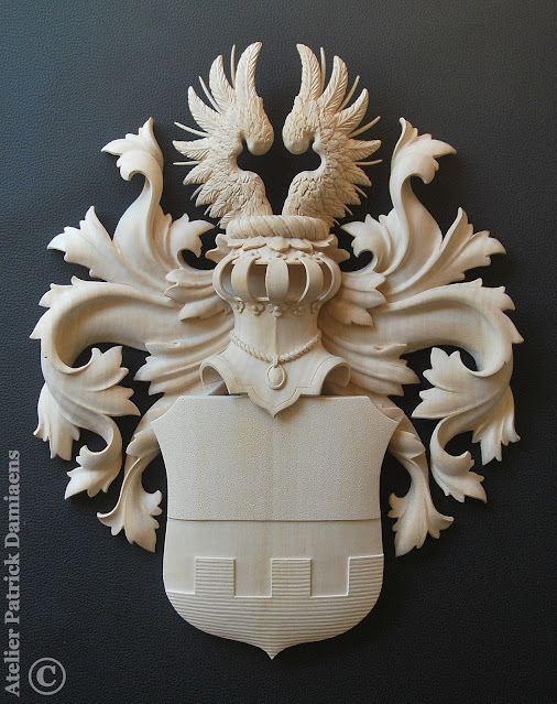 Custom-made Family Coat of Arms | Family Crest Carved in Wood | Individually carved and painted Coats of Arms and Crests