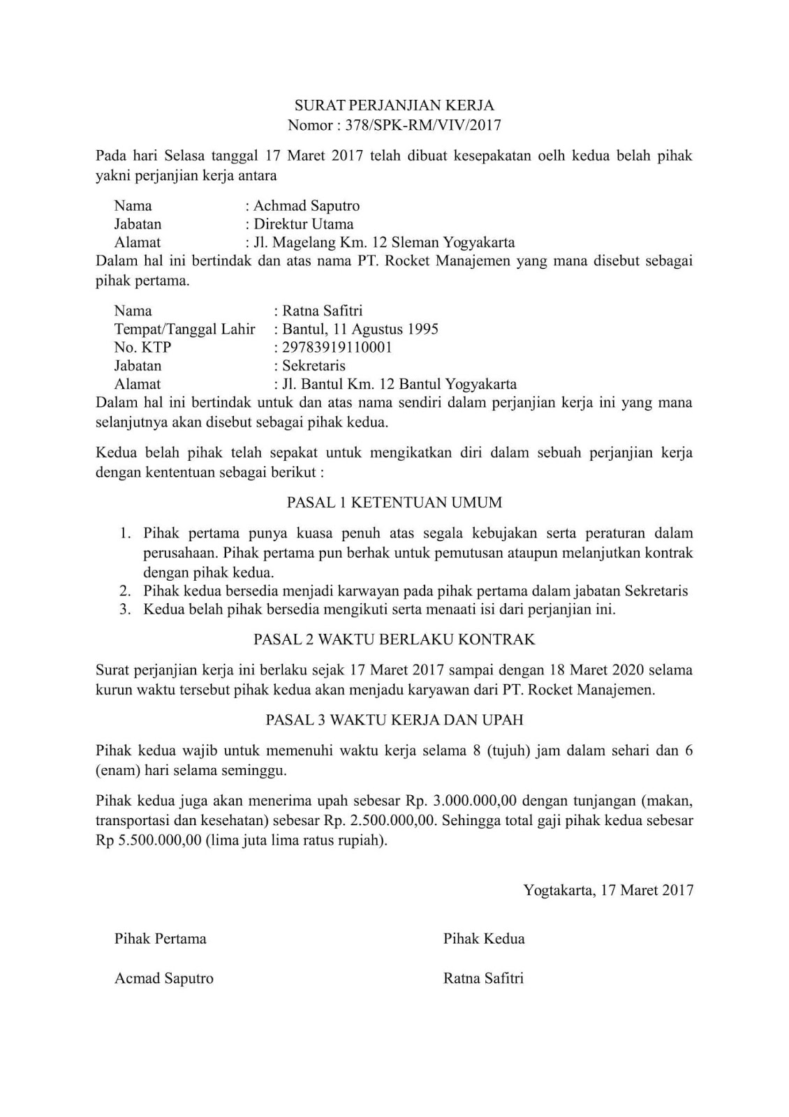 Contoh Surat Perjanjian Kerja - ContohSuratmu.com