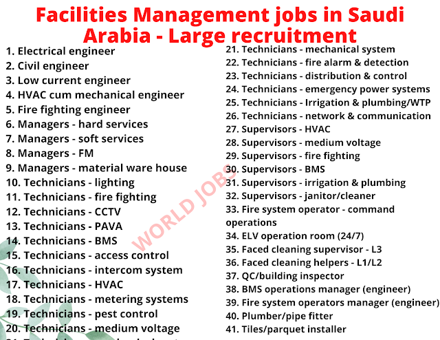 Facilities Management jobs in Saudi Arabia - Large recruitment