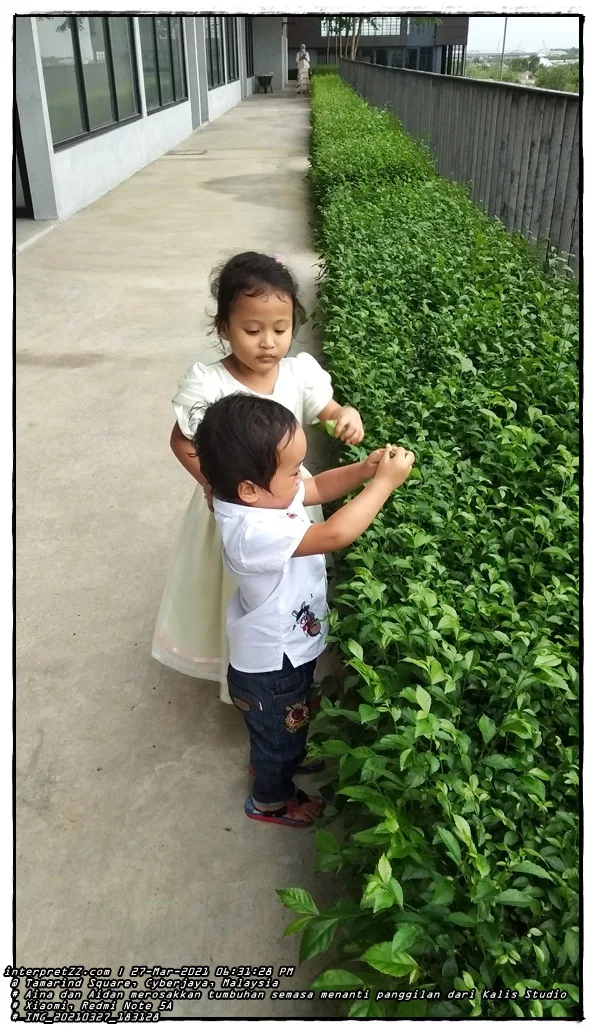 picture of Aina and Aidan busy picking leaves while waiting for a call from the Kalis Studio photographer. Maybe it was this anticipation that made Aina tired and in no mood during the filming afterwards?