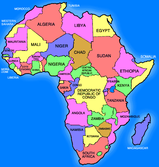  countries, capitals pronounced Africa+map