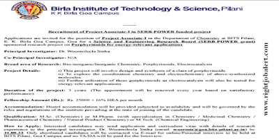 Project Associate Chemical Engineering Job Opportunities in BITS