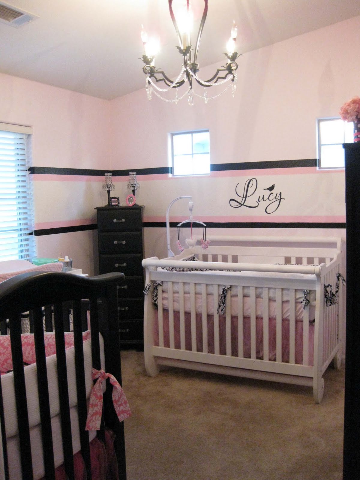 Black, Pink & White Twin Girl Nursery - Design Dazzle
