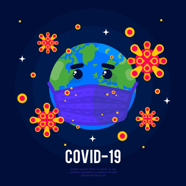 El planeta tierra con una mascarilla estlo cartoon, se defiende del covid