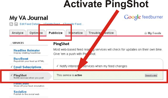 how to activate feedburner pingshot