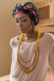 Singapore designer Diane Tang's scarf and necklace is inspired by pieces from the Asian Civilisations Museum