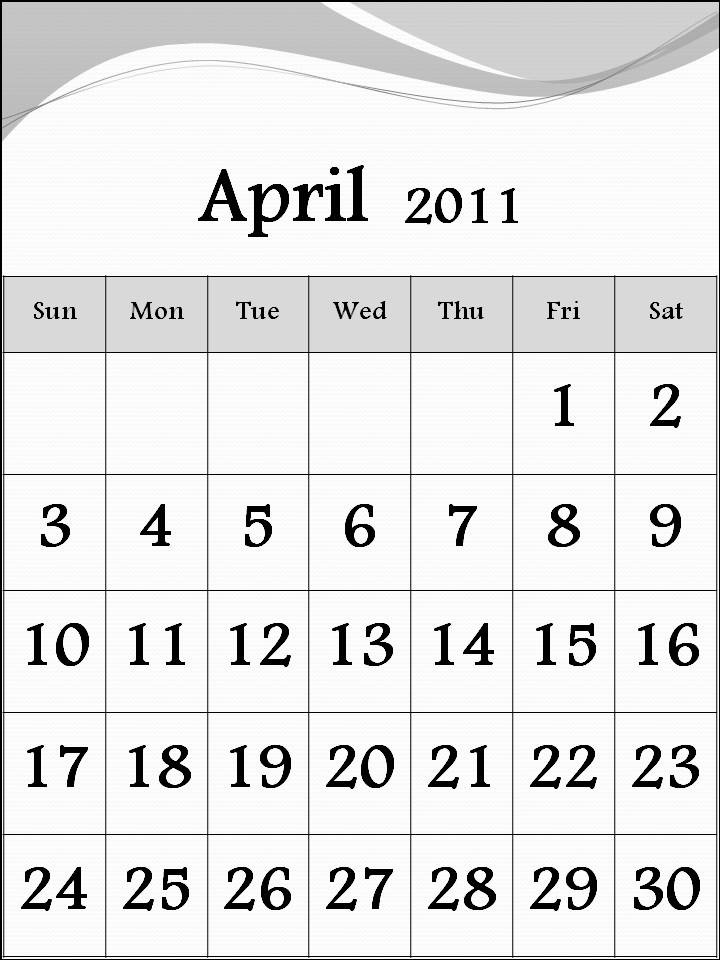 april 2011 calendar. Free Printable Calendar 2011