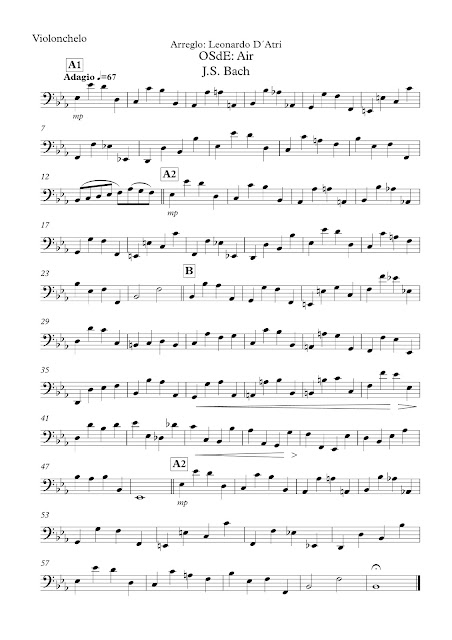 Aria Nº 3 de Bach (Suite) Partitura de Violonchelo en Clave de Fa Sirve para Trombón, Fagot, Bombardino... Sheet Music for Cello Trombone Baassoon Euphonium... in Bass Clef 