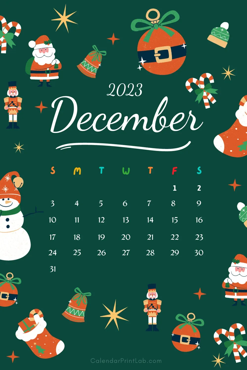 december 2023 christmas theme calendar