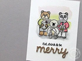Sunny Studio Stamps: Comfy Creatures & Merry Sentiments Eat, Drink & Be Merry Christmas Card by Emily Leiphart.