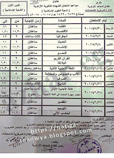 اختبارات ثانوية الازهر, ادبى, الثانوى الازهرى, جول امتحانات الثانوية الازهرية, علمى, علوم اسلامية, 