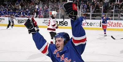 Ryan Callahan after he blasted a right wing shot past Marty Brodeur for his 21st goal at 15:06 in the 2nd