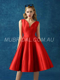 Summer Knee-Length V-Neck Prom Sleeveless All Sizes Red A-line Dress