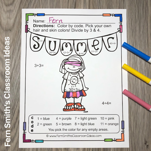 Click Here for the Color By Number Addition, Subtraction, Multiplication, and Division Beach Vacation Fun Printable Worksheets Resource BUNDLE.