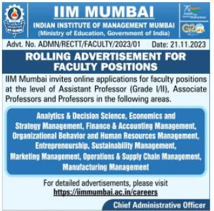 IIM Mumbai Faculty Notification 2023