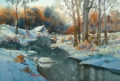 Snow Scenery painting Abhijit Jadhav