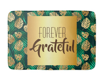 Forever Grateful Bath Mat Green Gold Tropical Leaf Modern Design