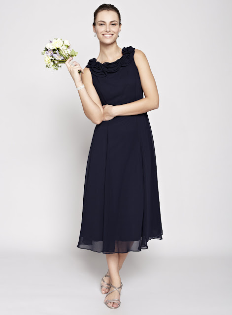 flower-neckline-knee-length-navy-bridesmaid-dress