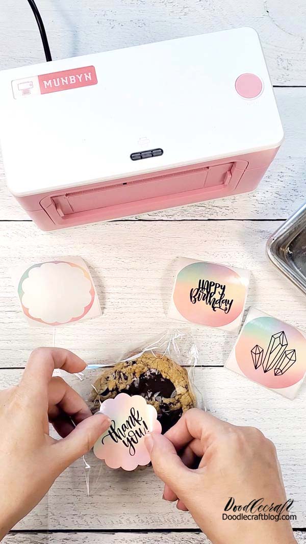 Goodies are a great way to say thank you.   They are perfect for birthdays...or just because!   Simply wrap a cookie in cellophane and stick a custom label on it.     **Sidenote**   You can totally do this with store bought cookies and it gives them the perfect personal touch!