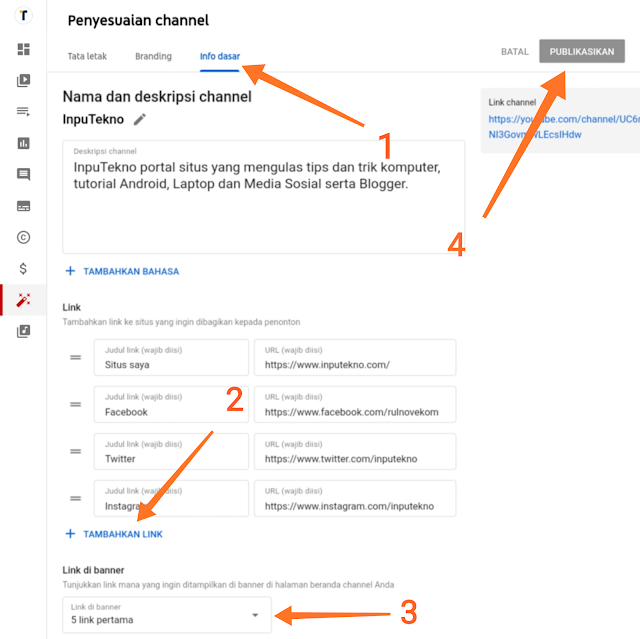 Cara Menambah Link Akun Sosial Media di Header YouTube