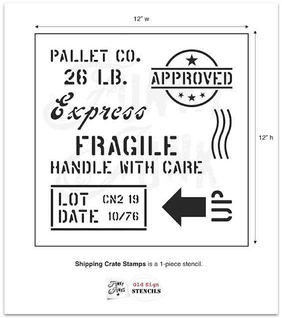 Photo of Shipping Crate Stamps stencil from Old Sign Stencil.