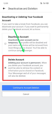 Facebook account delete