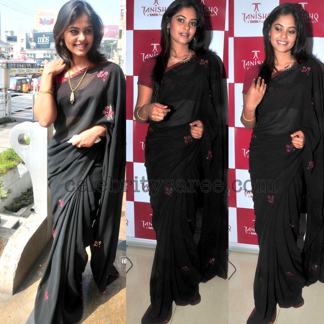 Bindhu Madhavi Black Embroidery Sari