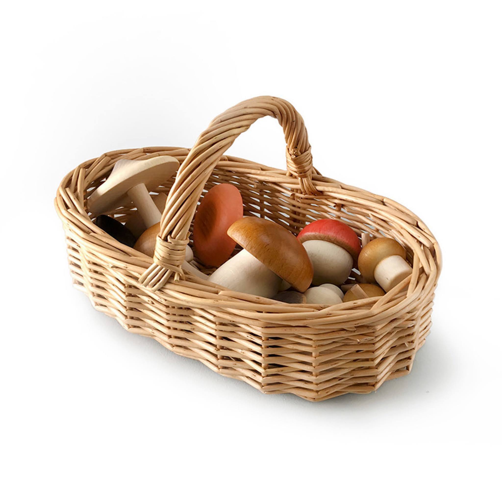 Wooden Mushrooms and Rattan Basket from Moon Picnic