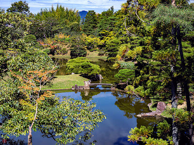 The Chisen-Kaiyu style garden viewed from Shoka-tei teahouse: Katsura-rikyu (Kyoto)