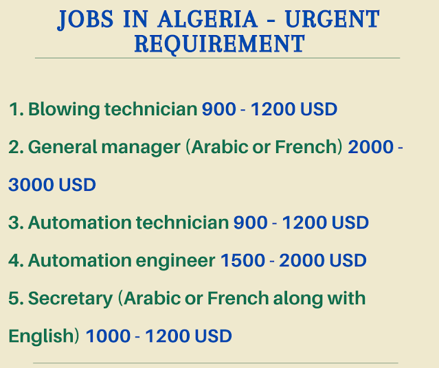Jobs in Algeria - Urgent requirement