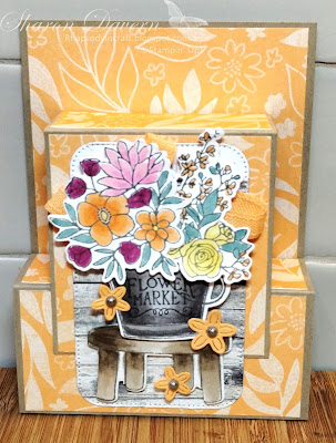 Rhapsody in craft,#rhapsodyincraft,Peach Pie,#peachpie, #colourcreationsbloghop, Country Flowers, Country Flowers Dies, Country Flowers Bundle, Nested Essentials Dies, Country Woods DSP, InColors 2024-26 DSP, Basic Gray & Smoky Slate Pearls, Fancy Fold Card, Double Box Card, Sending Love Card,Stampin' Blends, Stampin' Up!, #stampinup, #artwithheart,#loveitchopit