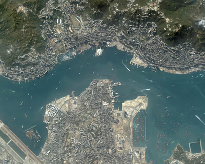 The Hong Kong region. A great satellite image, with ports and boats!