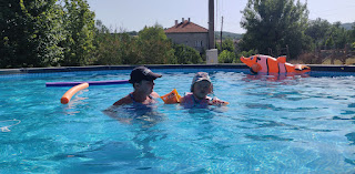 Angela and Rosie in the pool