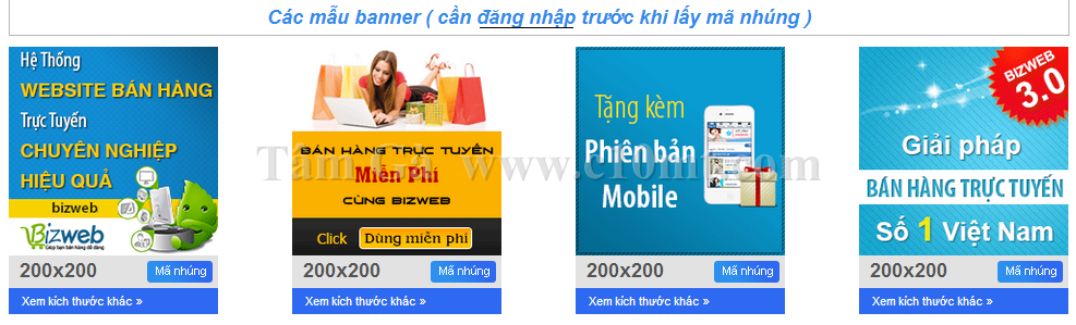 các mẫu banner quảng cáo của bizweb