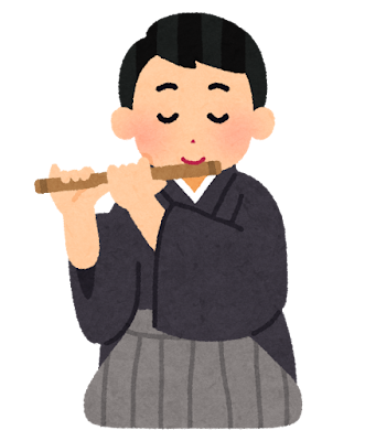 篠笛を吹く人のイラスト（男性）