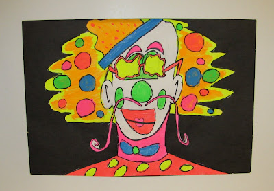 clown, elementary Art, bright colors, children's art, children's painting, flourescent colors