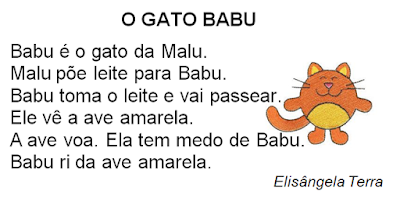 Texto O gato Babu, de Elisângela Terra