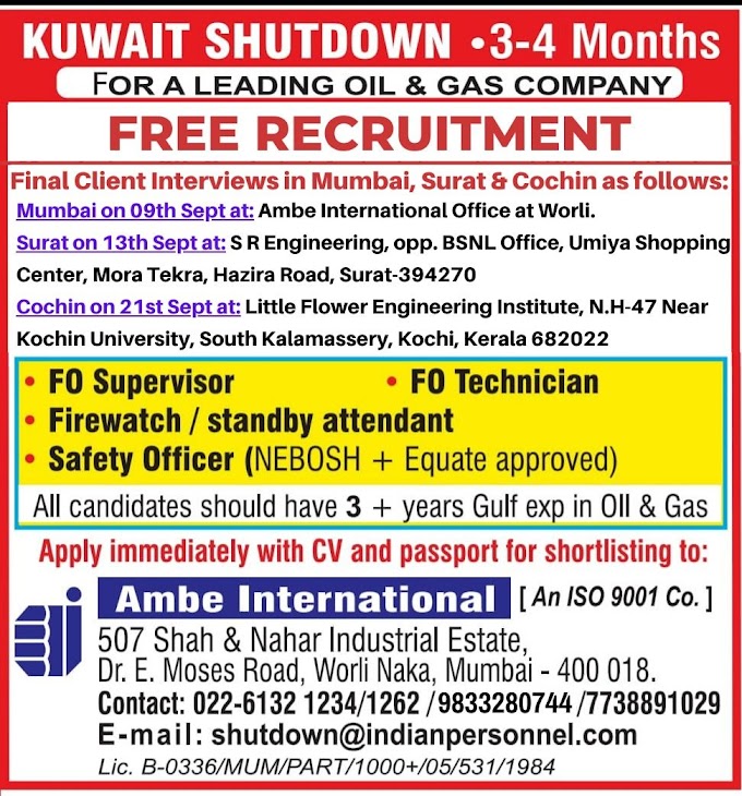 4 Months Shutdown Jobs in Kuwait