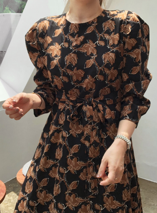 Floral Puff Sleeve Long Dress